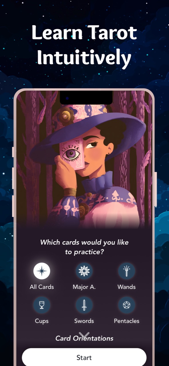 Witch app screenshot, learning card meanings